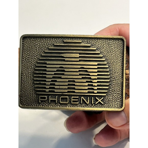 Vintage Brown Floral Embossed Leather Belt w Phoenix Bird Belt Buckle Marked 38 - Picture 3 of 14